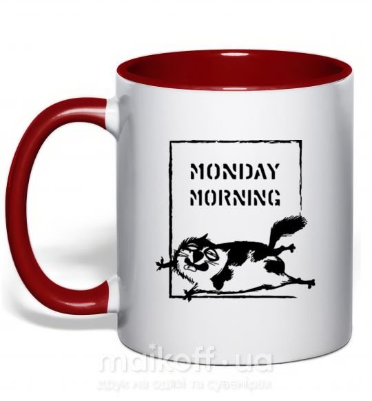 Чашка з кольоровою ручкою Monday morning Червоний фото
