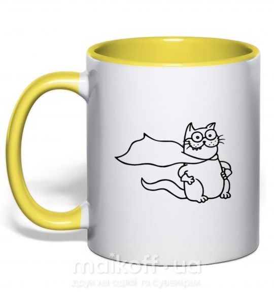 Чашка з кольоровою ручкою Super cat Сонячно жовтий фото