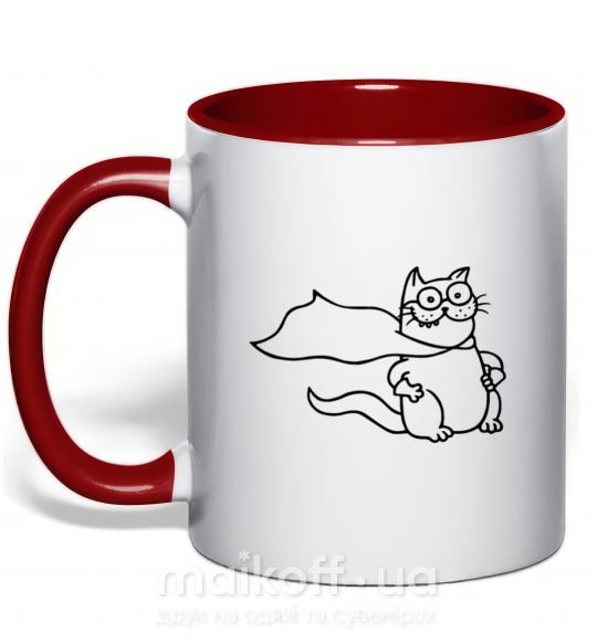 Чашка с цветной ручкой Super cat Красный фото