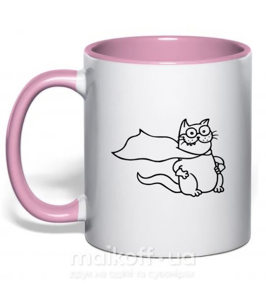 Чашка з кольоровою ручкою Super cat Ніжно рожевий фото