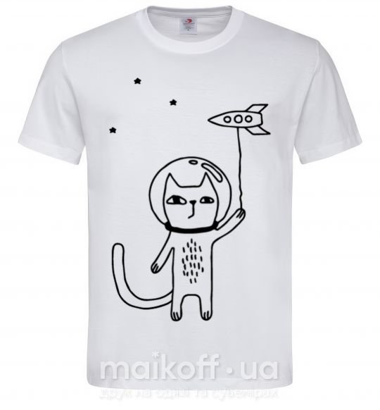 Мужская футболка Cat in space Белый фото
