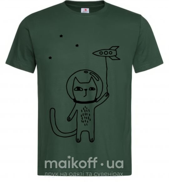 Мужская футболка Cat in space Темно-зеленый фото