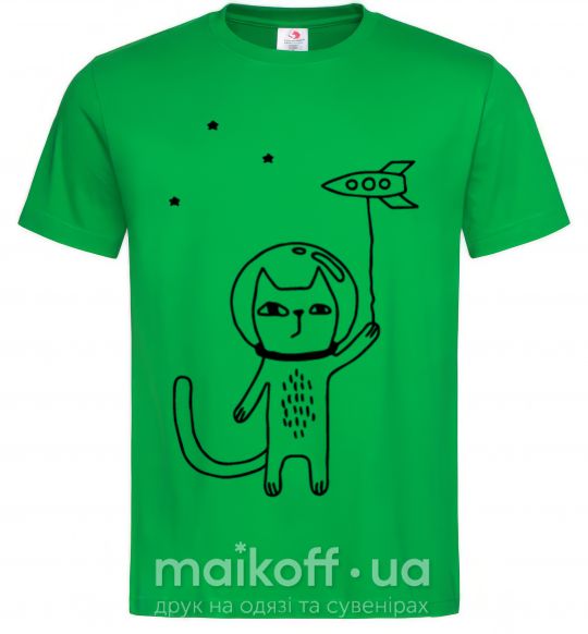Мужская футболка Cat in space Зеленый фото
