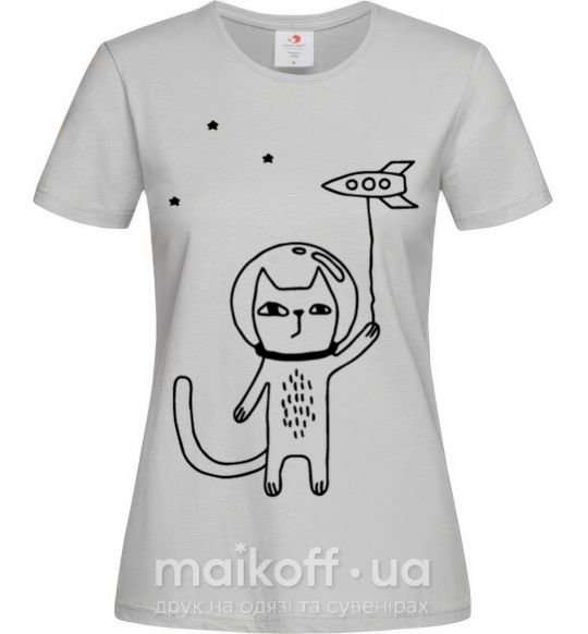 Жіноча футболка Cat in space Сірий фото