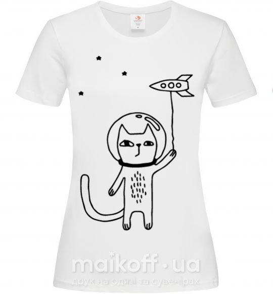 Жіноча футболка Cat in space Білий фото