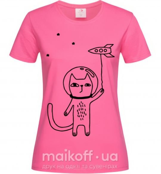 Жіноча футболка Cat in space Яскраво-рожевий фото