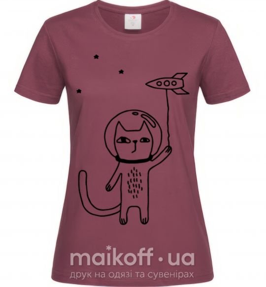 Жіноча футболка Cat in space Бордовий фото
