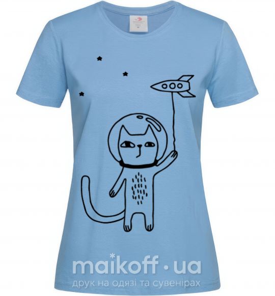Жіноча футболка Cat in space Блакитний фото