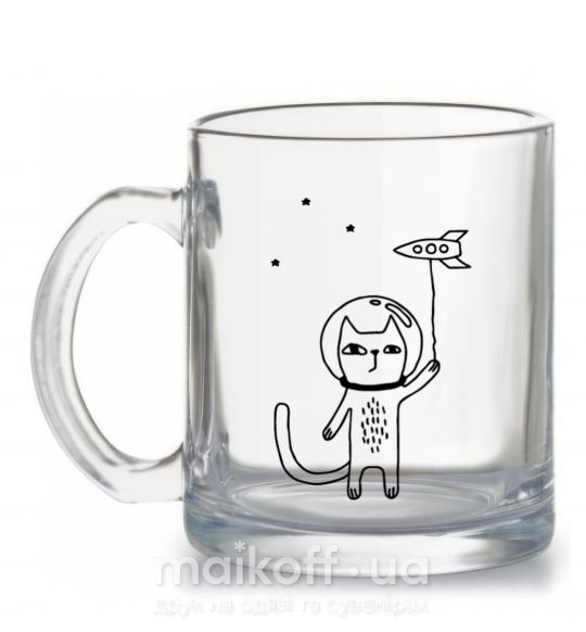 Чашка скляна Cat in space Прозорий фото