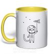 Чашка с цветной ручкой Cat in space Солнечно желтый фото