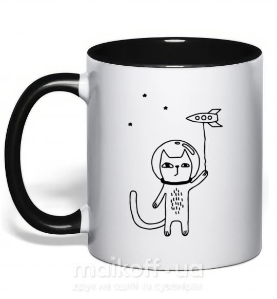 Чашка с цветной ручкой Cat in space Черный фото