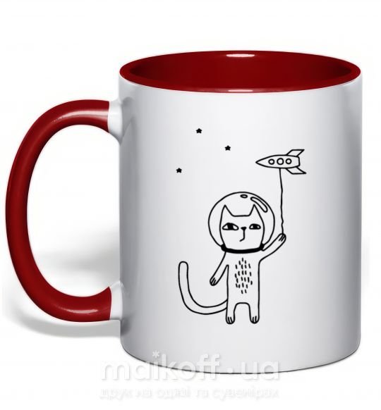 Чашка с цветной ручкой Cat in space Красный фото