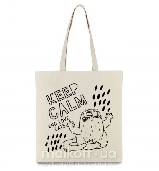 Еко-сумка Keep calm and love cats Бежевий фото