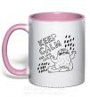 Чашка з кольоровою ручкою Keep calm and love cats Ніжно рожевий фото