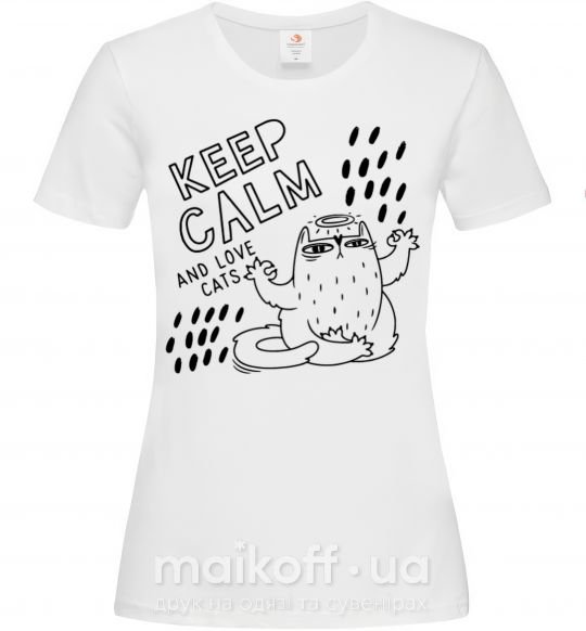 Женская футболка Keep calm and love cats Белый фото