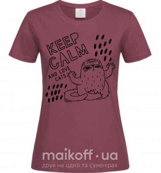 Жіноча футболка Keep calm and love cats Бордовий фото