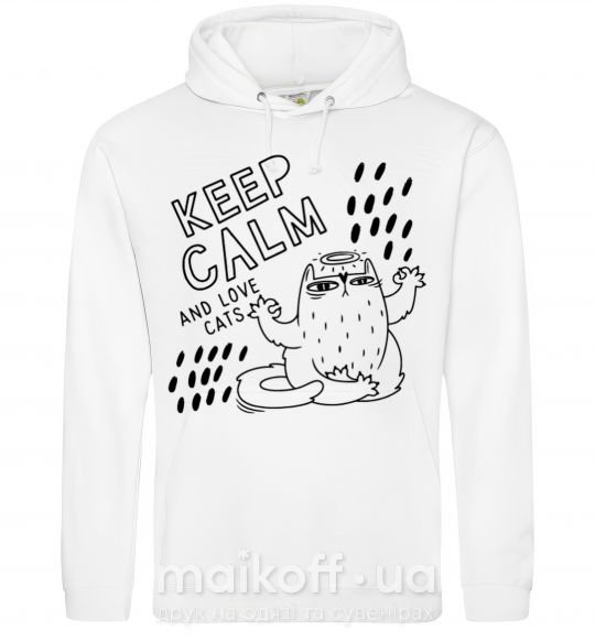 Женская толстовка (худи) Keep calm and love cats Белый фото