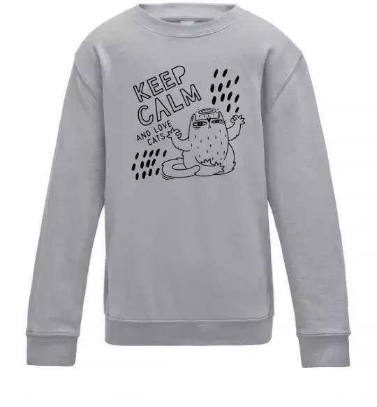 Детский Свитшот Keep calm and love cats Серый меланж фото