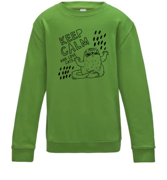 Детский Свитшот Keep calm and love cats Лаймовый фото