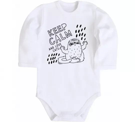 Дитячий бодік Keep calm and love cats Білий фото