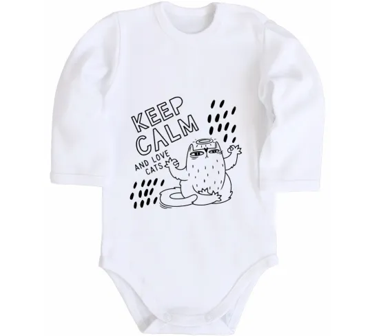 Дитячий бодік Keep calm and love cats Білий фото