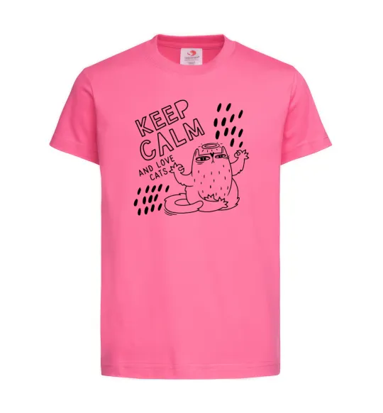Дитяча футболка Keep calm and love cats Яскраво-рожевий фото