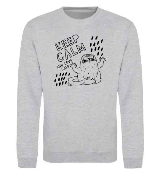 Свитшот Keep calm and love cats Серый меланж фото