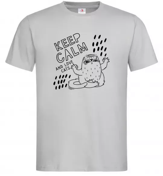 Мужская футболка Keep calm and love cats Серый фото