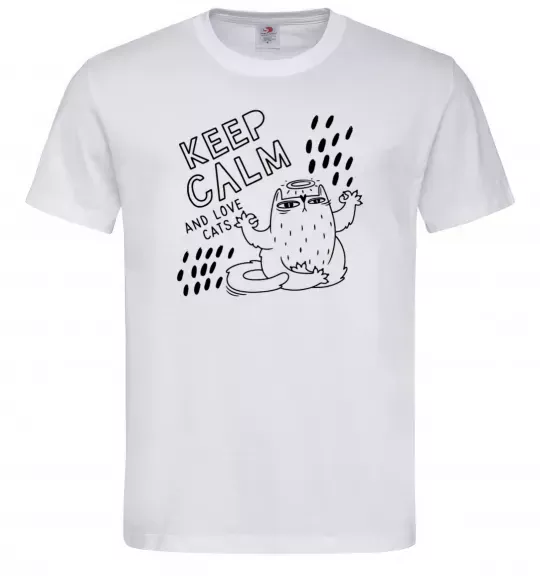 Мужская футболка Keep calm and love cats Белый фото