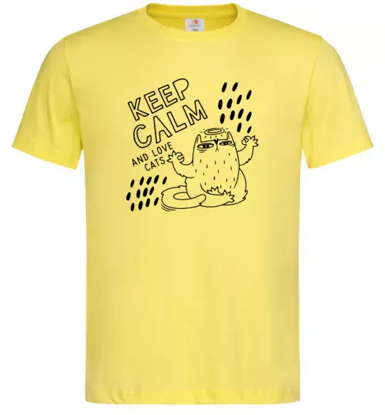 Мужская футболка Keep calm and love cats Лимонный фото