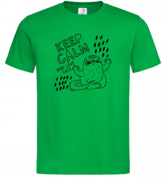 Мужская футболка Keep calm and love cats Зеленый фото