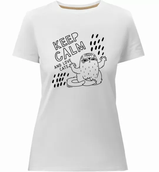 Женская премиум футболка Keep calm and love cats Белый фото