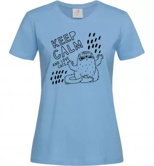 Жіноча футболка Keep calm and love cats Блакитний фото
