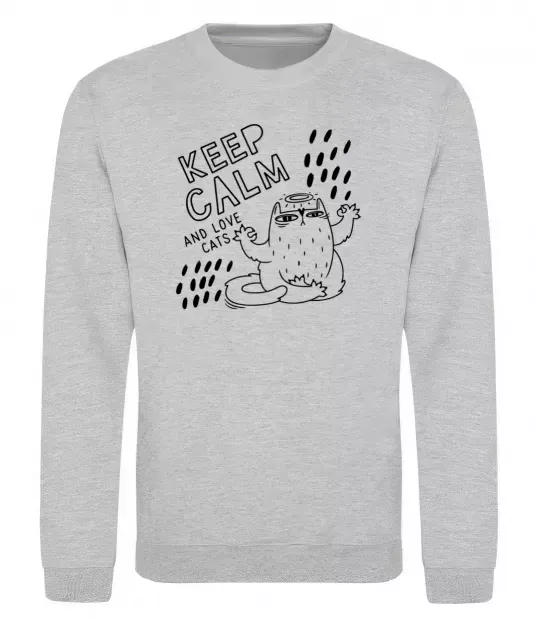 Свитшот Keep calm and love cats Серый меланж фото
