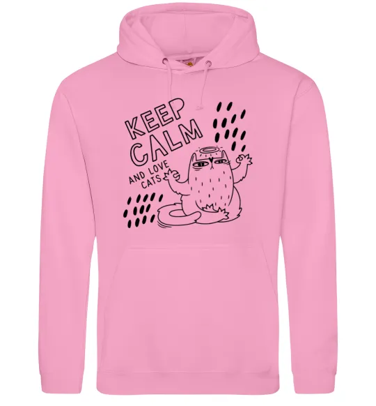 Мужская толстовка (худи) Keep calm and love cats Розовый фото
