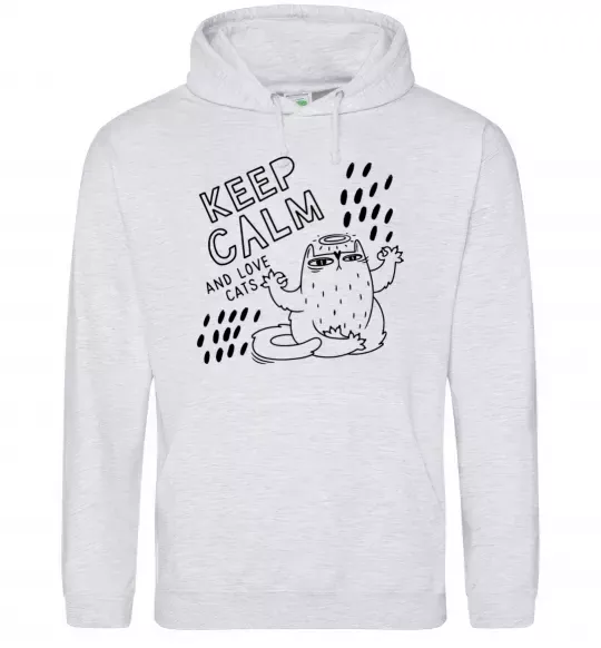 Женская толстовка (худи) Keep calm and love cats Серый меланж фото