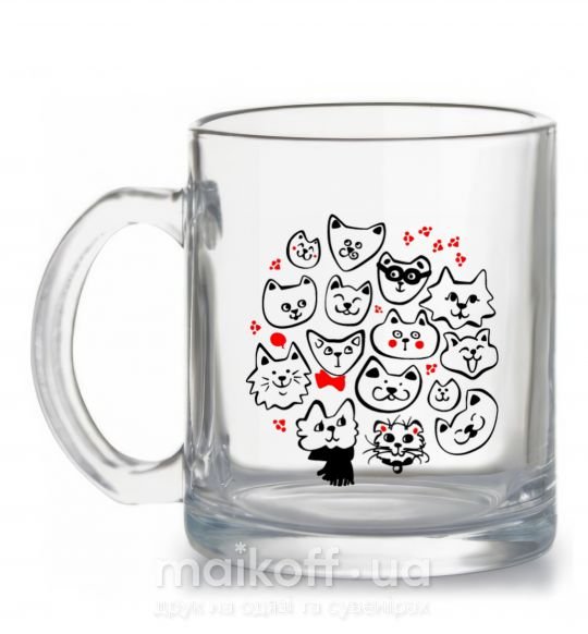 Чашка стеклянная Cat's faces Прозрачный фото