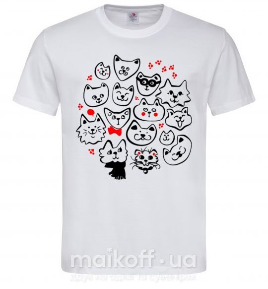 Мужская футболка Cat's faces Белый фото