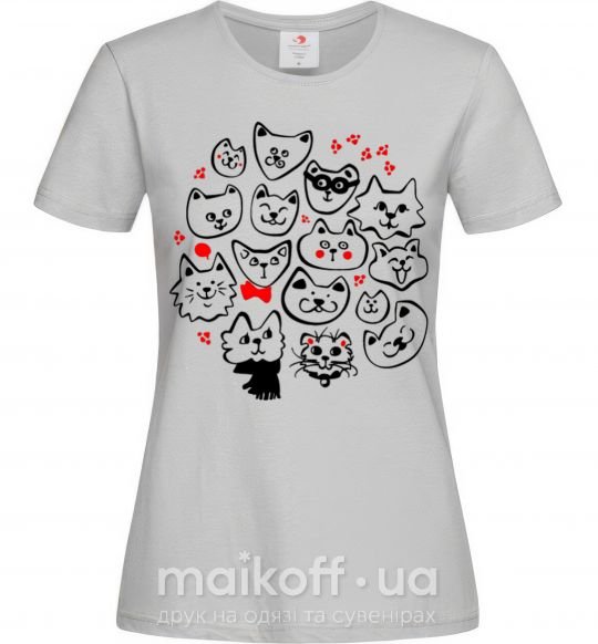Женская футболка Cat's faces Серый фото