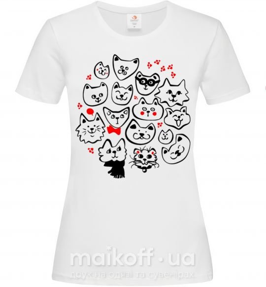 Женская футболка Cat's faces Белый фото