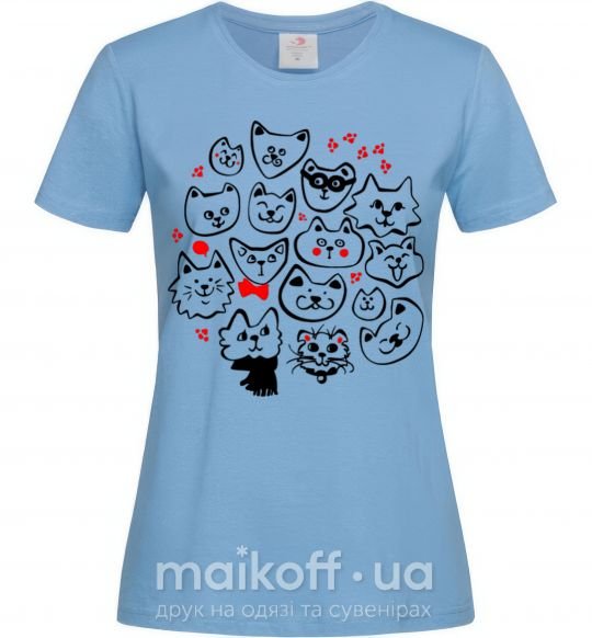Жіноча футболка Cat's faces Блакитний фото