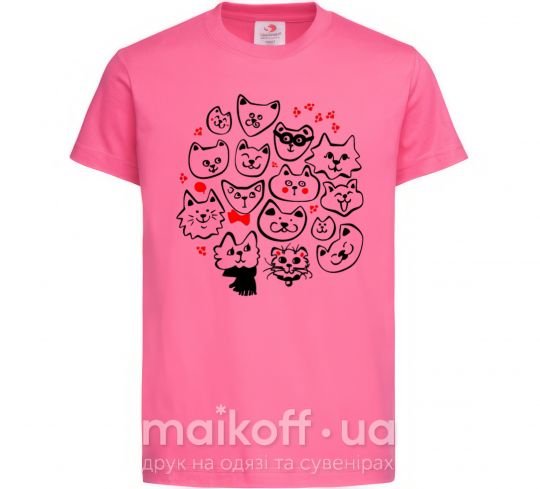 Детская футболка Cat's faces Ярко-розовый фото