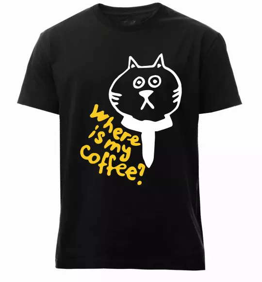 Чоловіча преміум футболка Where is my coffee Чорний фото