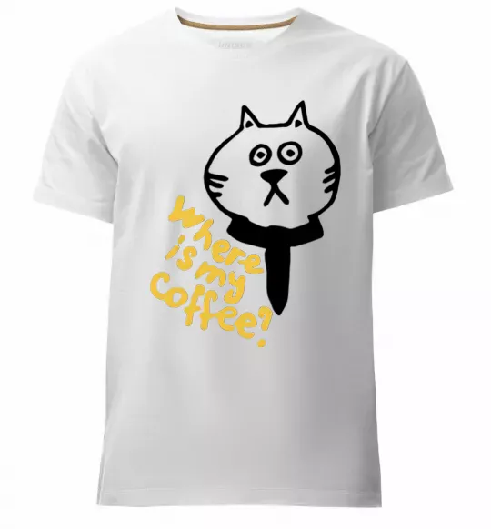Чоловіча преміум футболка Where is my coffee Білий фото
