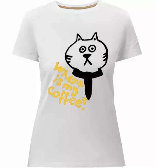 Жіноча преміум футболка Where is my coffee Білий фото