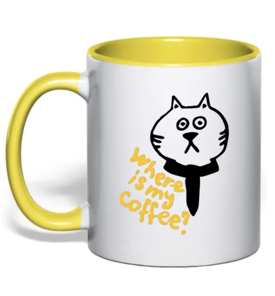 Чашка з кольоровою ручкою Where is my coffee Сонячно жовтий фото