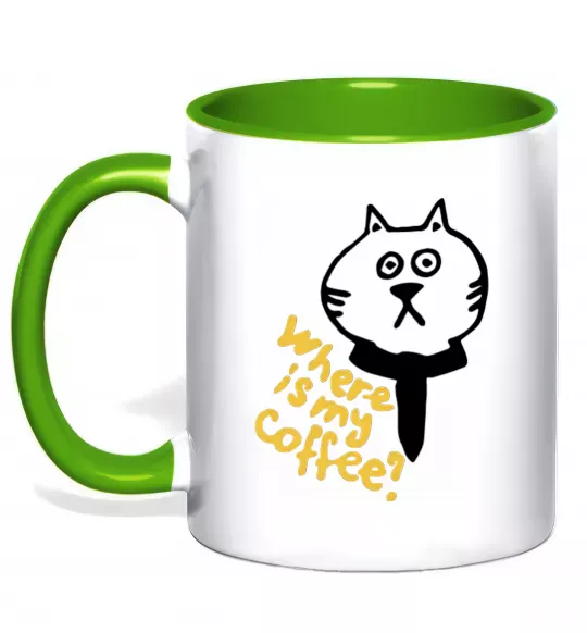 Чашка з кольоровою ручкою Where is my coffee Зелений фото