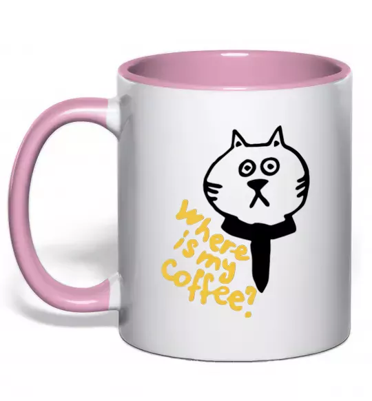 Чашка з кольоровою ручкою Where is my coffee Ніжно рожевий фото