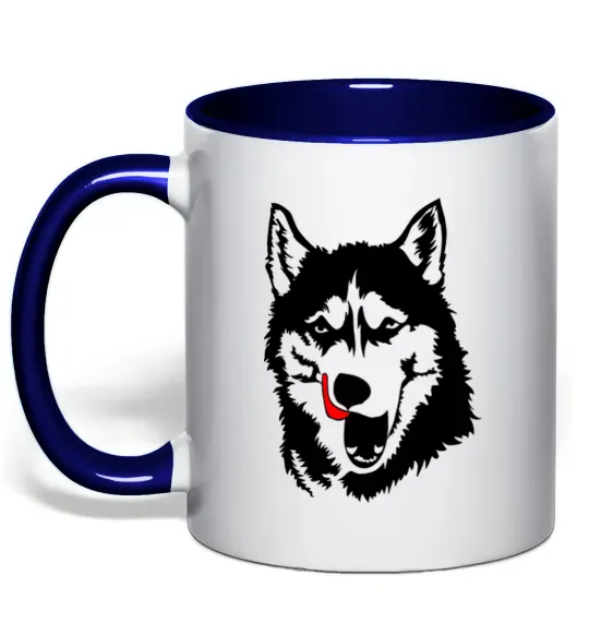 Чашка с цветной ручкой Husky licked Глубокий темно-синий фото