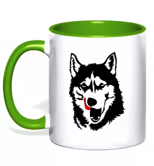 Чашка с цветной ручкой Husky licked Зеленый фото